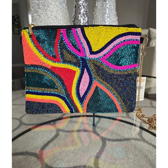 Kay Lee Colorful Glass Beaded Crossbody Bag New - Picture 3 of 4